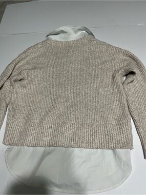 Rachel Zoe Beige-Cream Ribbed Crewneck Sweater